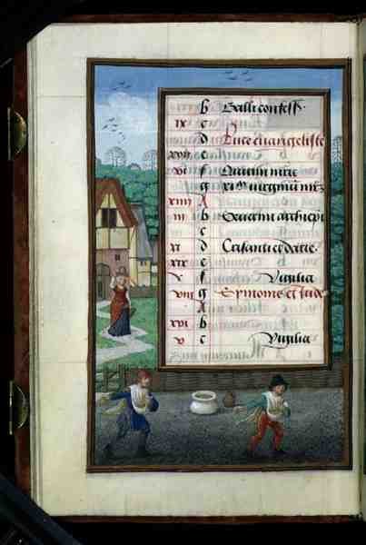 Ms 1058-1975 f.10v Two Men Sowing Corn, iluminowana strona kalendarza na październik, z księgi godzin, ok. 1500 (vellum) autorstwa Flemish School