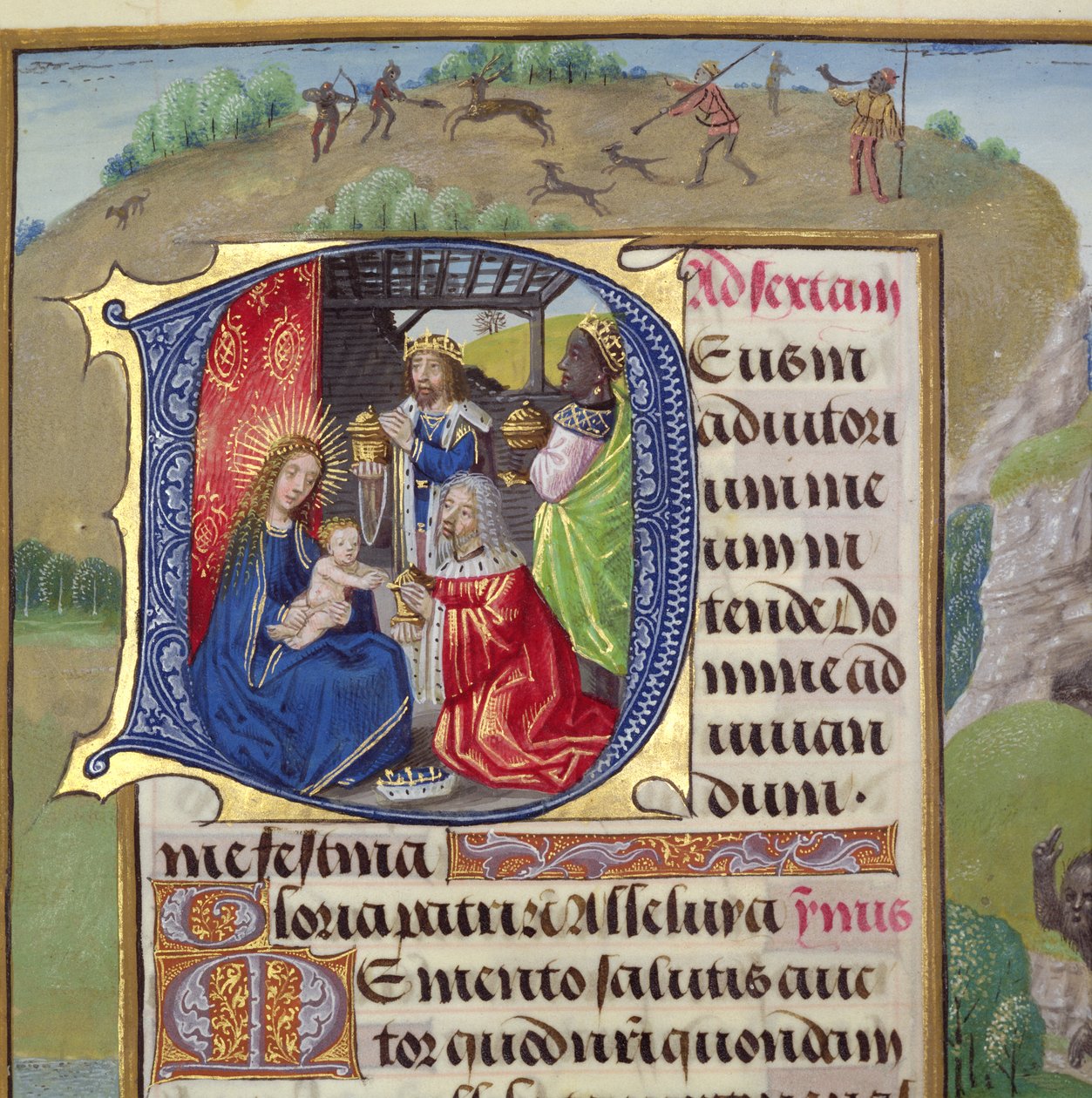 Ms 1058-1975 f.82r Historyczny inicjał `D przedstawiający Adorację Królów, z Księgi Godzin, prawdopodobnie Brugia, c.1500-05 autorstwa Flemish School
