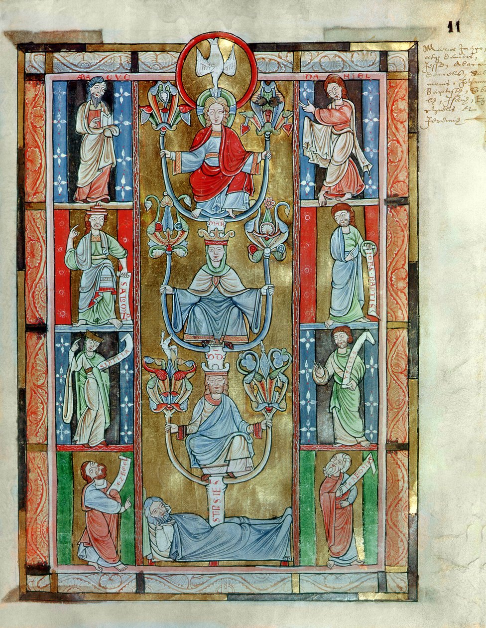 Ms 340 fol.11r Drzewo Jessego z De Laudibus Sancte Crucis autorstwa Rabanausa Maurusa (ok. 780-856) z opactwa Anchin autorstwa Flemish School