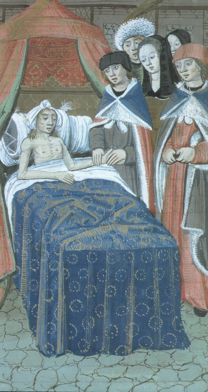 Pani Hunter 9 f.76r Pacjent w łóżku z dwoma lekarzami, z De Medina Fen I.II, by Avicenna (980-1037) autorstwa Flemish School