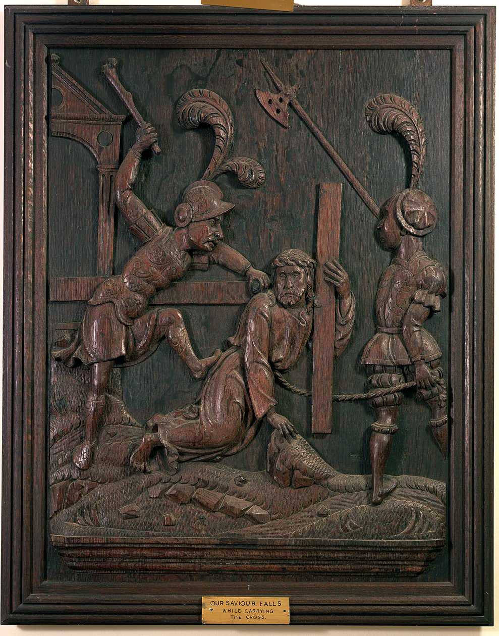 Nasz Zbawiciel upada niosąc krzyż, z kaplicy, ok. 1520 (drewno) autorstwa Flemish School