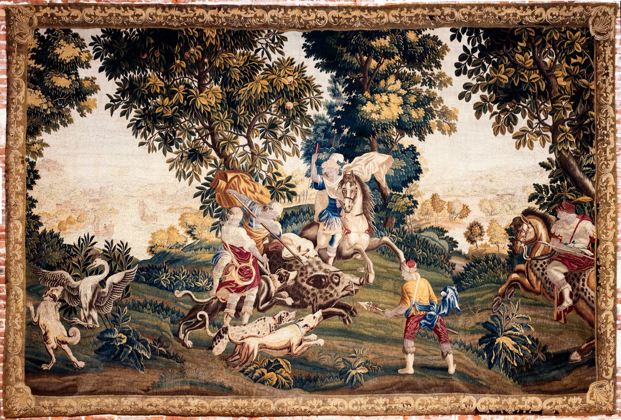 Pałac (Zamek Eu). Muzeum (Muzeum Ludwika Filipa zamku ue). Flamandzki gobelin. Polowanie na Silvio. 18 wiek. 294x436cm. autorstwa Flemish School