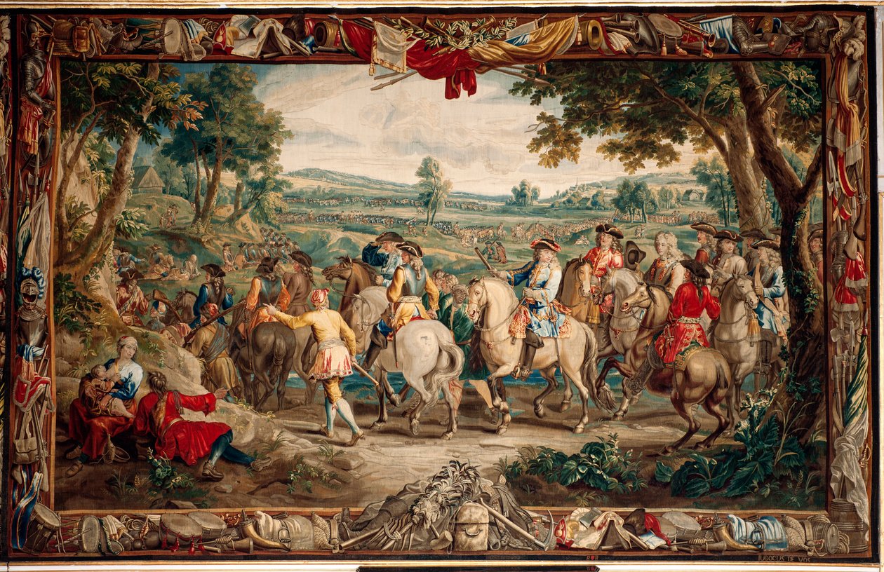 Pałac (Schlossanlage Schleißheim). Flamandzki gobelin. Atelier w Brukseli Judocus De Vos. Projekt Lamberta De Hondta. Marsz (La Marche). 400x640cm. Wełna i jedwab. Około 1715-1724. autorstwa Flemish School