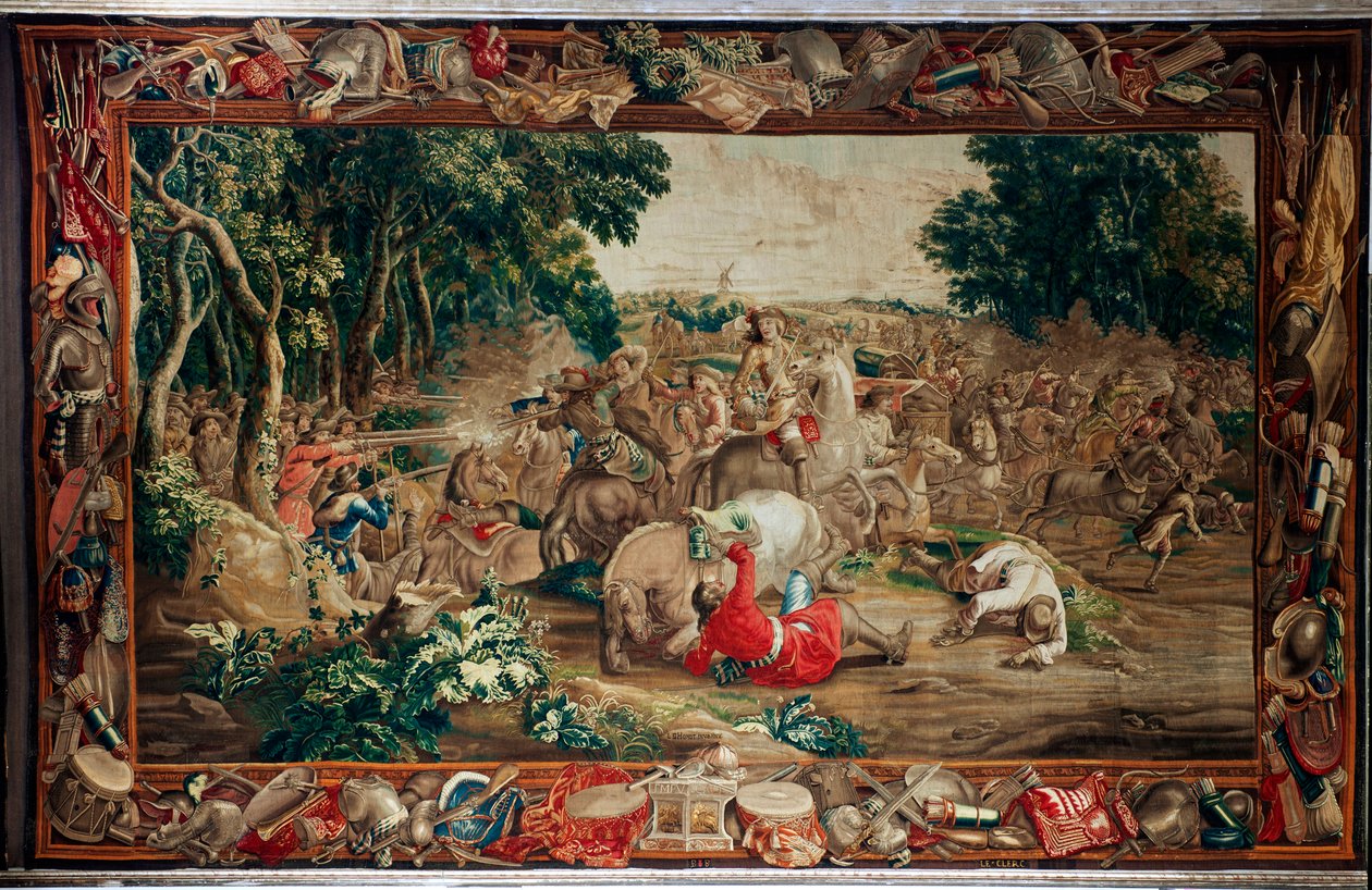 Pałac (Schlossanlage Schleißheim). Flamandzki gobelin. Atelier w Brukseli Judocus De Vos. Projekt Lamberta De Hondta. Zasadzka (zasadzka). Wełna i jedwab. Około 1715-1724. autorstwa Flemish School