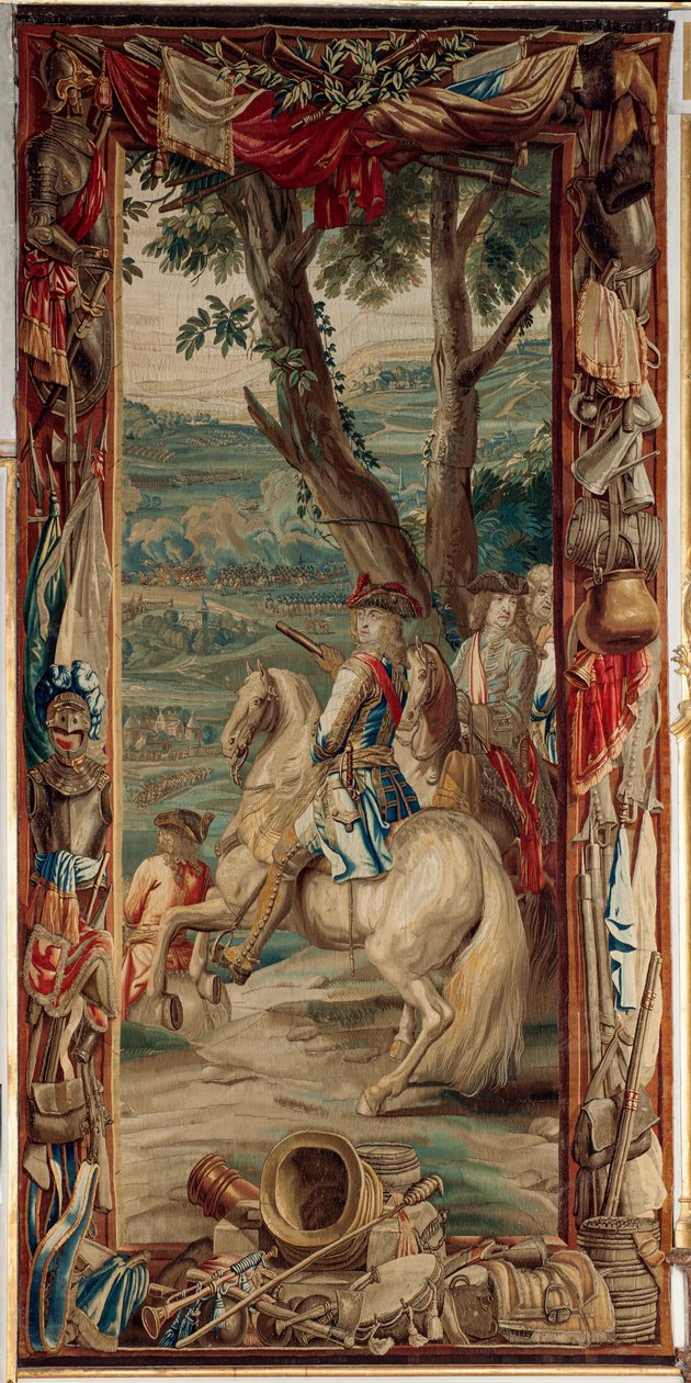 Pałac (Schlossanlage Schleissheim). Flamandzki gobelin. Brukselskie studio Judocus De Vos. Projekt Lamberta De Hondta. Maksymilian II Emanuel (Maksymilian Emanuel i dwóch piechurów). 400x175cm. Wełna i jedwab. ok. 1715-1724. autorstwa Flemish School