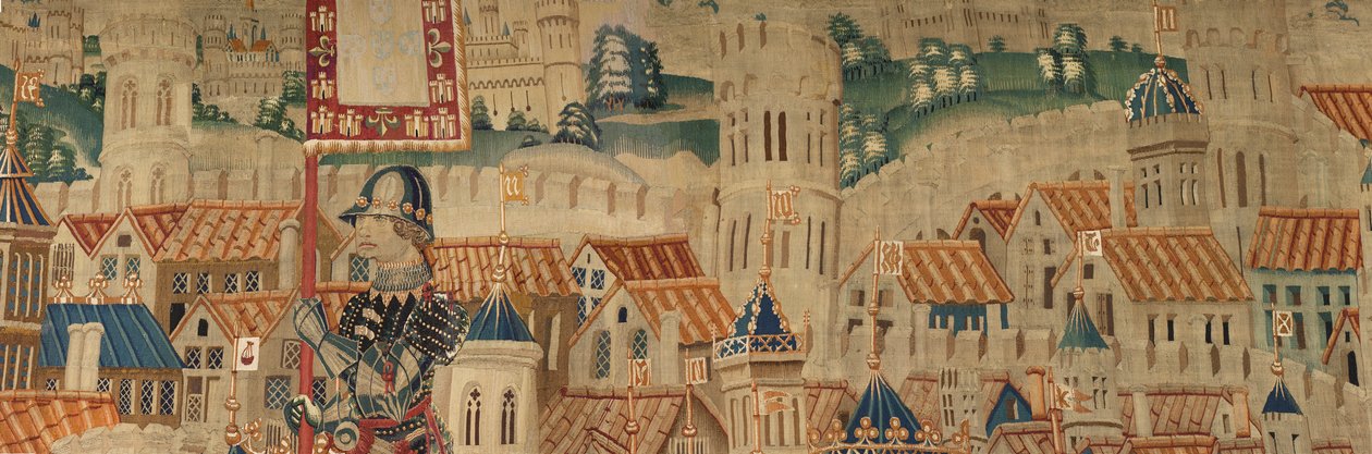 Muzeum Parafialne Gobelinów (Muzeum Parafialne Gobelinów Pastrana). Flamandzki gobelin. Conquest of Tanger (Zdobywanie Tangeru, De inname van Tanger). Seria Podboje króla Portugalii Alfonsa I. Turniej. Wełna i jedwab autorstwa Flemish School