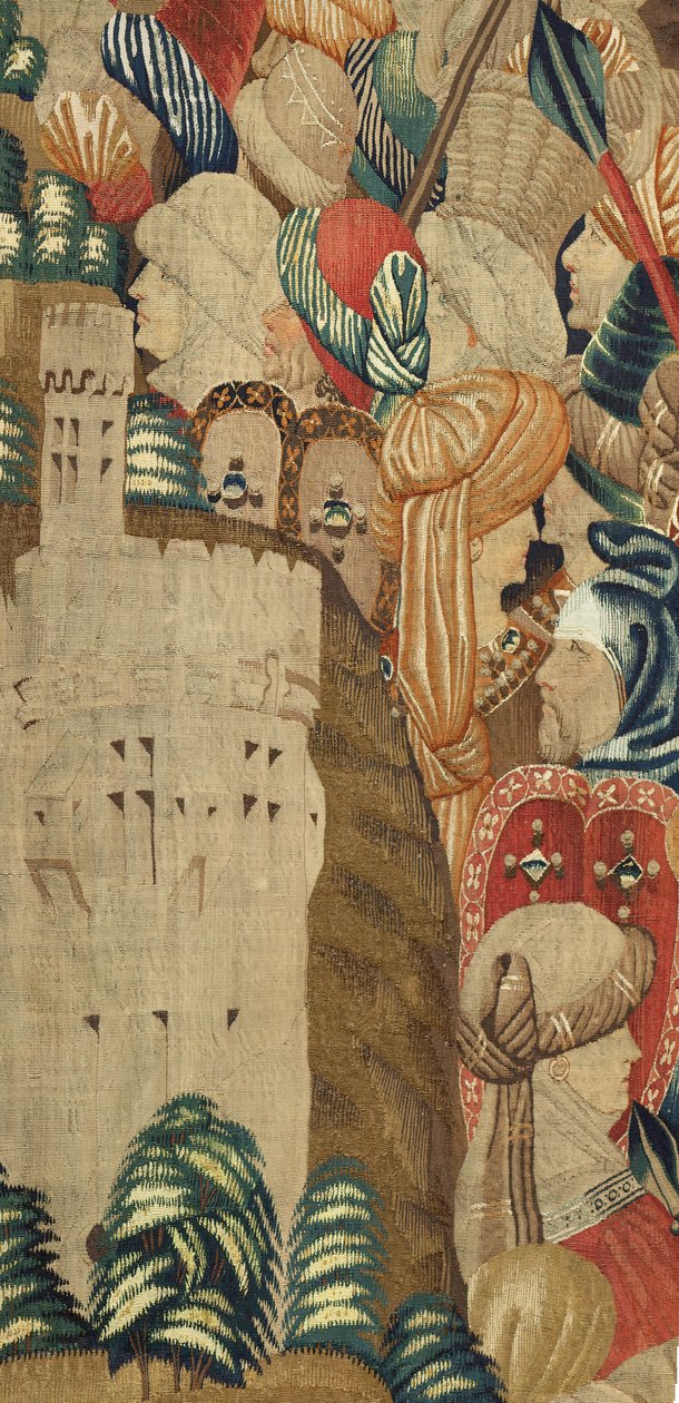 Muzeum Parafialne Gobelinów (Muzeum Parafialne Gobelinów Pastrana). Flamandzki gobelin. Conquest of Tanger (Zdobywanie Tangeru, De inname van Tanger). Seria Podboje króla Portugalii Alfonsa I. Turniej. Wełna i jedwab autorstwa Flemish School