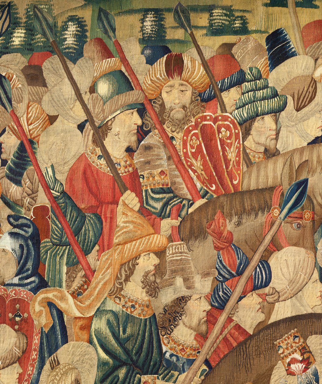Muzeum Parafialne Gobelinów (Muzeum Parafialne Gobelinów Pastrana). Flamandzki gobelin. Conquest of Tanger (Zdobywanie Tangeru, De inname van Tanger). Seria Podboje króla Portugalii Alfonsa I. Turniej. Szczegół. Wełna autorstwa Flemish School
