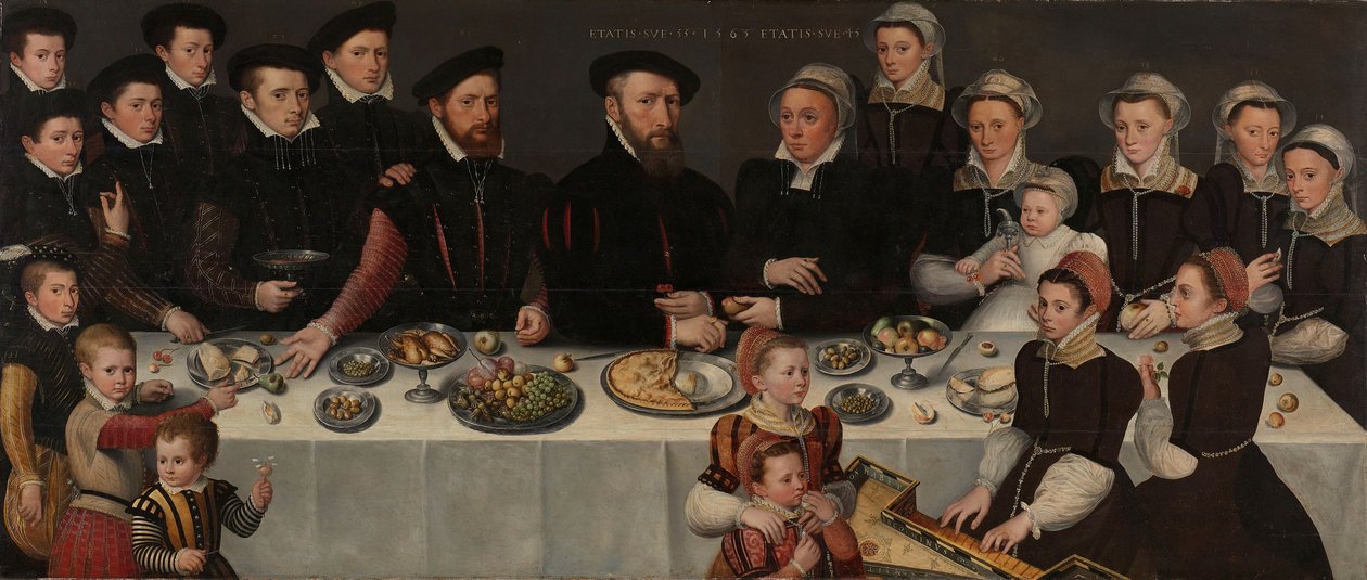 Pierre de Moucheron, jego żona Isabeau de Gerbierand ich osiemnaście dzieci, 1563 autorstwa Flemish School