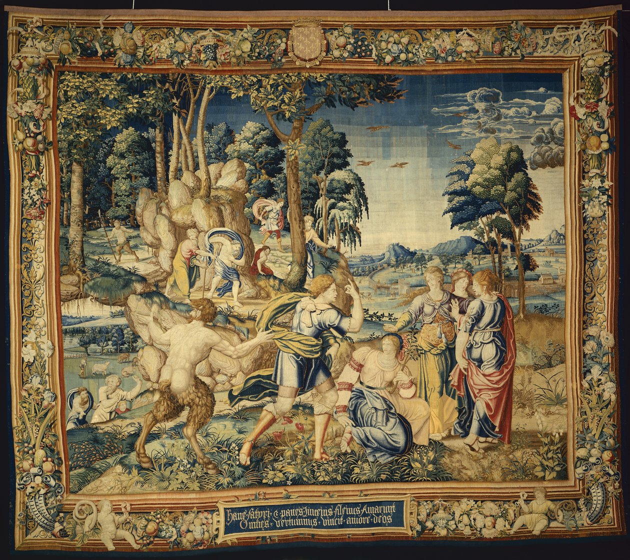Pomona zaskoczona przez Vertumnusa i innych zalotników, z Historii Vertumnusa i Pomony, 1535-40 autorstwa Flemish School