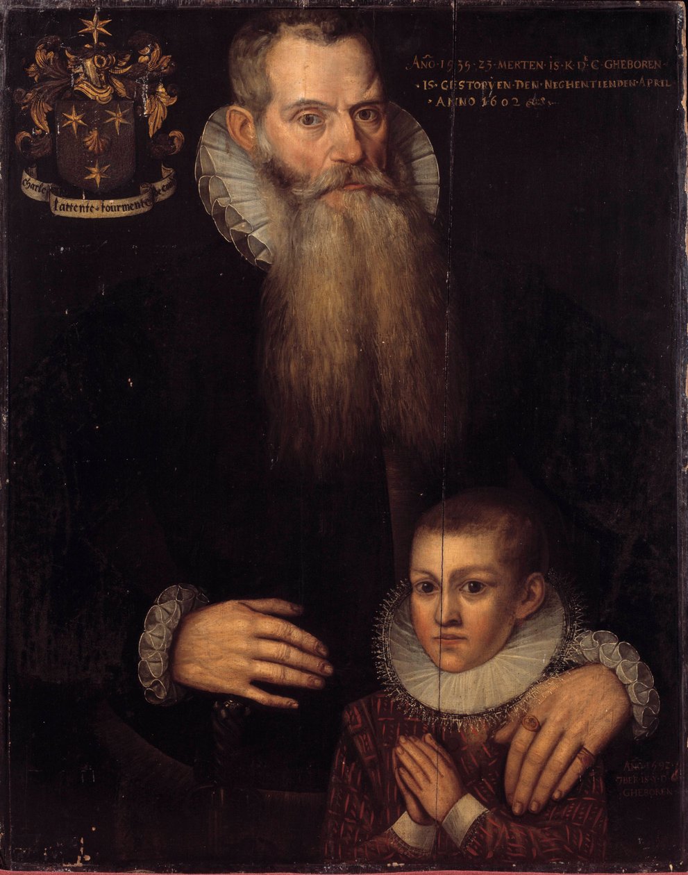 Portret Karola de Conde (1535-1602) i jego syna Jana w 1592 r. Obraz szkoły flamandzkiej z XVII wieku. Wymiary 0,81 x 0,64 m. Wersal, Musee des Chateaux de Versailles et Trianon autorstwa Flemish School