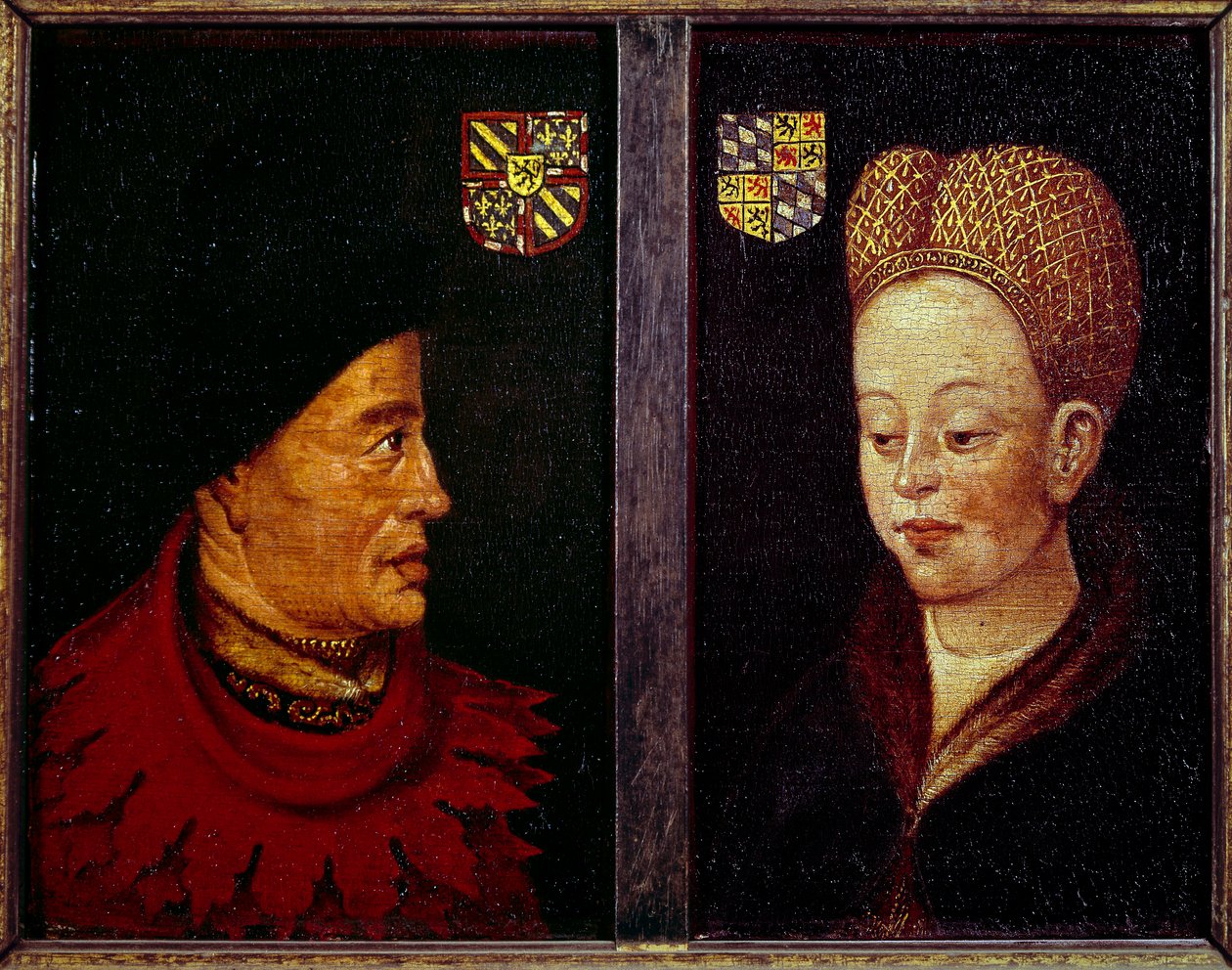 Portret Jana bez strachu, księcia Burgundii (1371-1419) i Małgorzaty de Baviere, księżnej Burgundii (1363-1423) Malarstwo na drewnie szkoły flamandzkiej. Gandawa z XV wieku, Muzeum Sztuk Pięknych autorstwa Flemish School