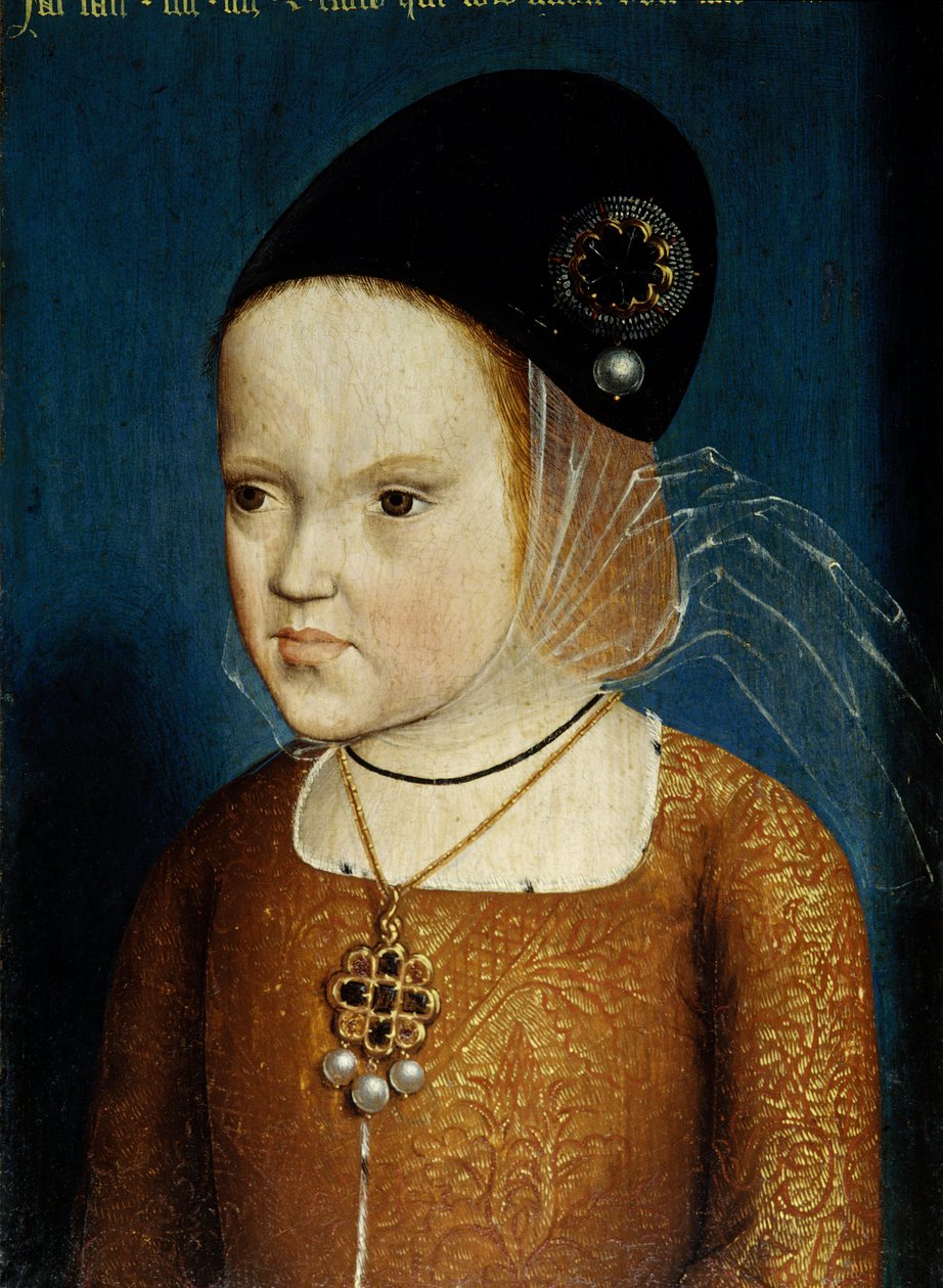 Portret Małgorzaty Austriackiej (1480-1532), córki cesarza Maksymiliana, w wieku 3 lat i 3 miesięcy w kwietniu 1483 r., późniejsza żona Dzieciątka Dom Juan, księcia Astrurii, a następnie Filiberta Pięknego, księcia Sabaudii i guwernantki Holandii. jakiś autorstwa Flemish School