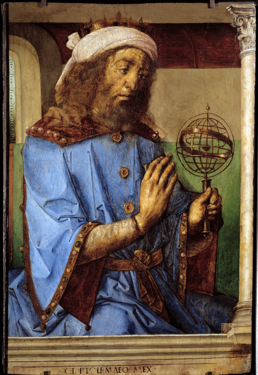 Portret Ptolemeusza (Klaudiusza Ptolemeusza, ok. 90-168), greckiego astronoma. Obraz Pedro Berruguete (ok. 1450-przed 1504) i Just Of Gandawa (1435-1480) Ec. Bujda autorstwa Flemish School
