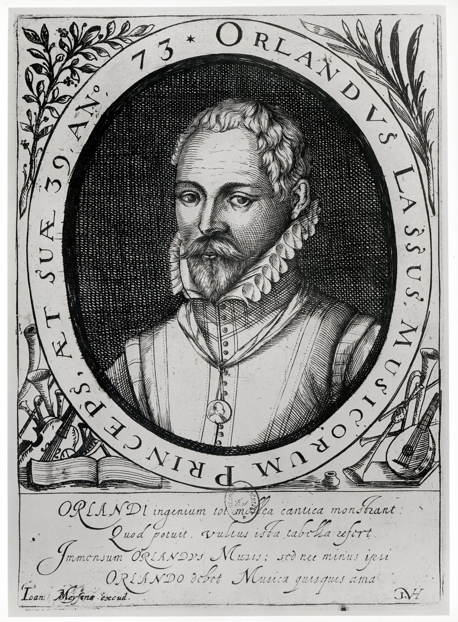 Portret Rolanda de Lassusa (1532-94) (rycina) (fot. bw) autorstwa Flemish School