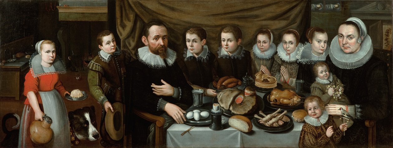 Portret rodziny przy południowym posiłku, 1610s autorstwa Flemish School
