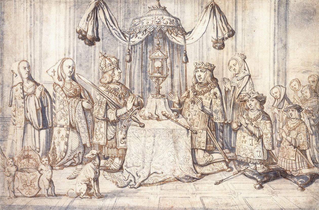Portrety cesarza Maksymiliana I, jego żony, córki, syna i innych w Kaplicy Świętej w Dijon, ok. 1600 autorstwa Flemish School