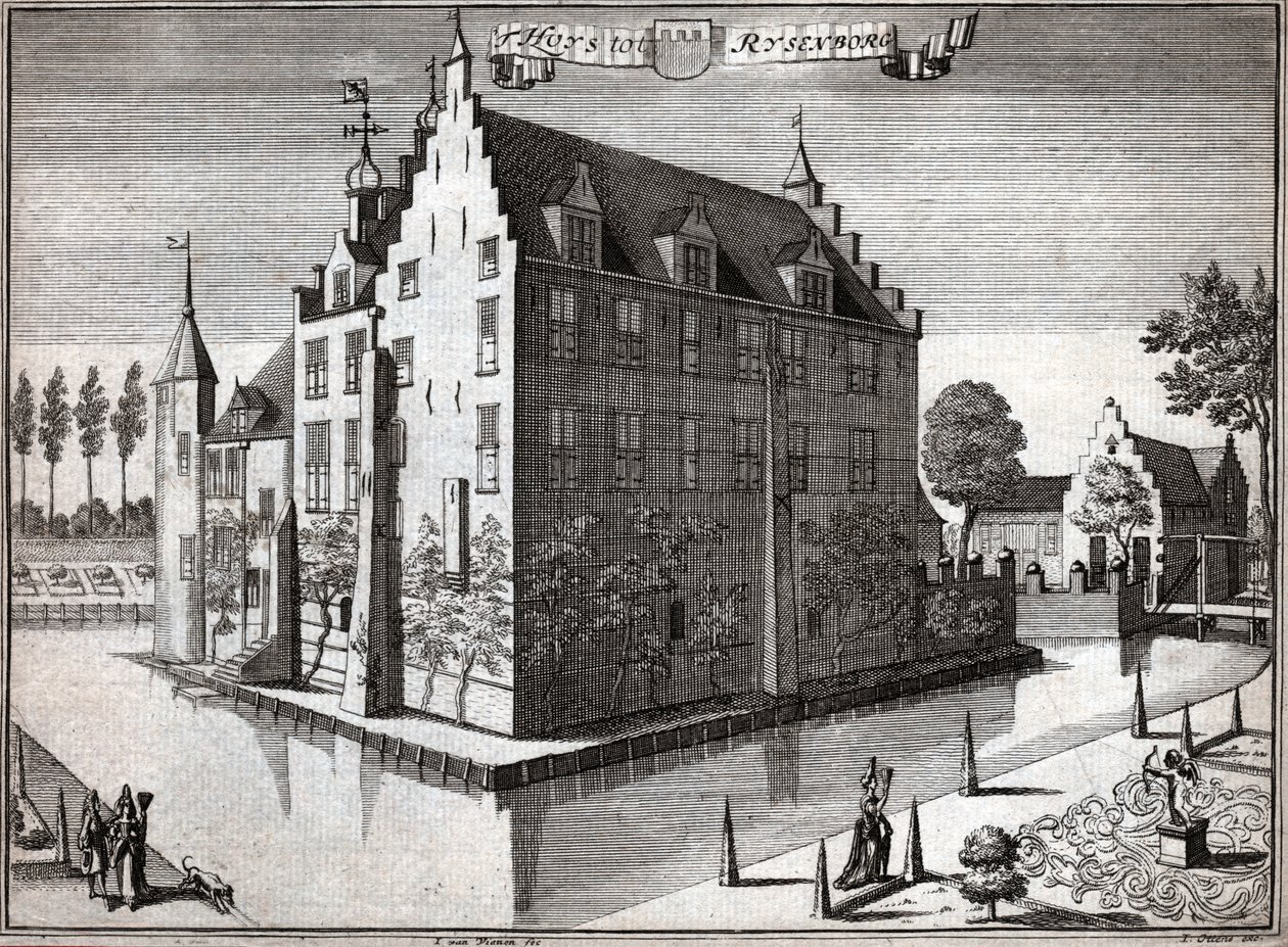 Zamek Rijsenburg. (rytownictwo autorstwa Flemish School