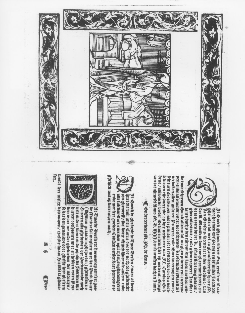 Chory z ofiarą ospy, ilustracja z traktatu medycznego Paracelsusa (1493-1541), wyd. 1553 autorstwa Flemish School