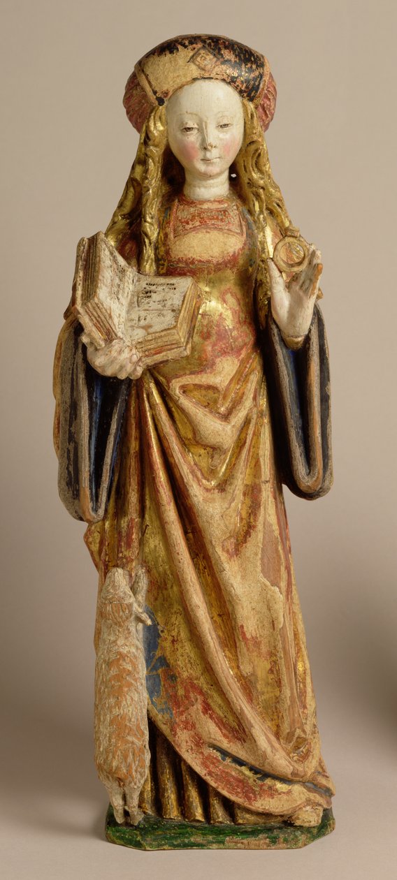 Św. Agnieszka, Szkoła w Mechelen, ok. 1500 (dąb polichromowany i złocony) autorstwa Flemish School