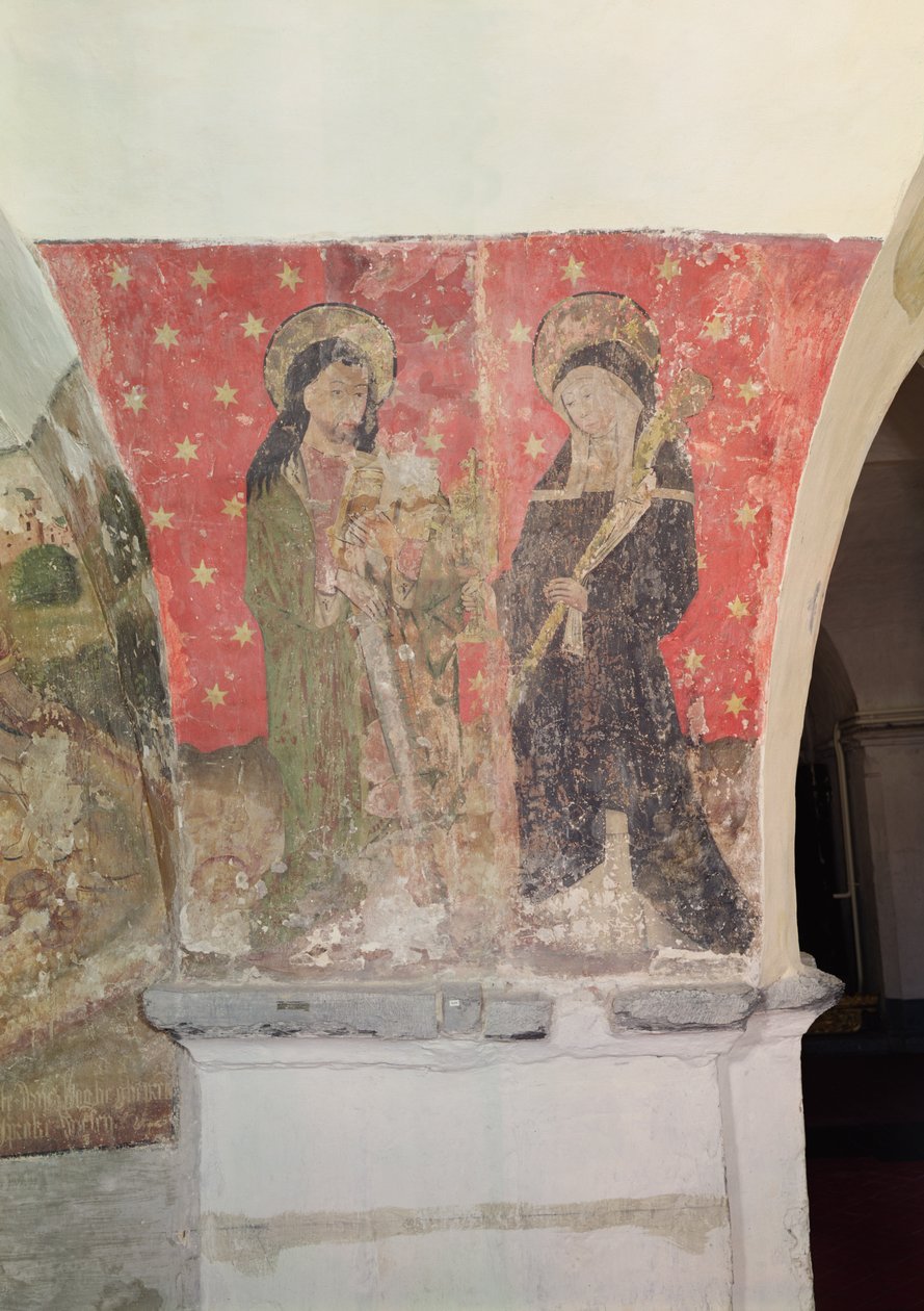 Św. Szymon i Św. Klara, malowidło ścienne z krypty, ok. 1480-1540 autorstwa Flemish School