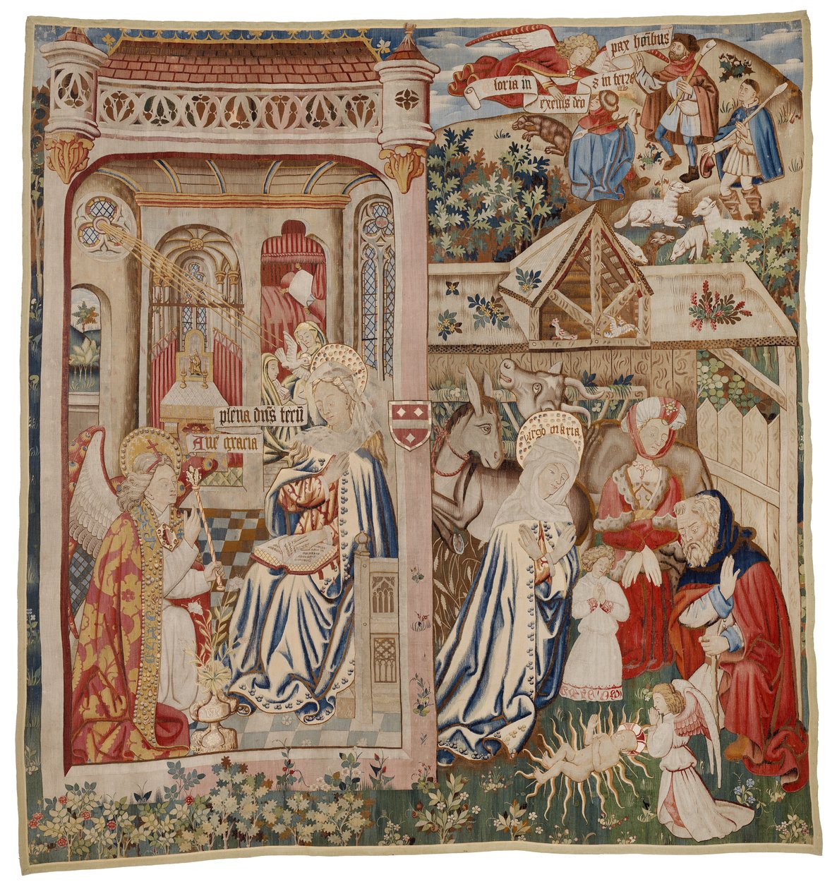 Gobelin przedstawiający Zwiastowanie i Boże Narodzenie, Tournai (wełna) autorstwa Flemish School