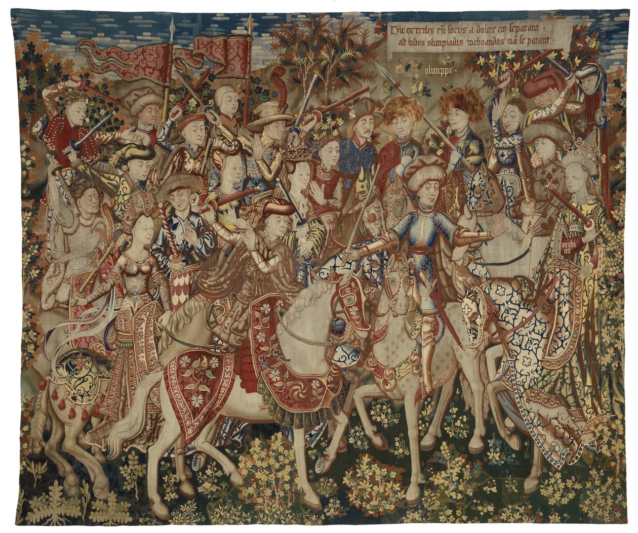 Gobelin przedstawiający Herkulesa i jego towarzyszy na górze Olimp, prawdopodobnie wykonany w Tournai, ok. 1465-70 (wełna i jedwab) autorstwa Flemish School