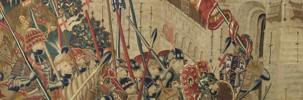 Gobelin przedstawiający podboje króla Portugalii Alfonsa V (Conquistas de Alfonso V de Portugal), Tournai. Szczegół. (Wełna i jedwab) autorstwa Flemish School