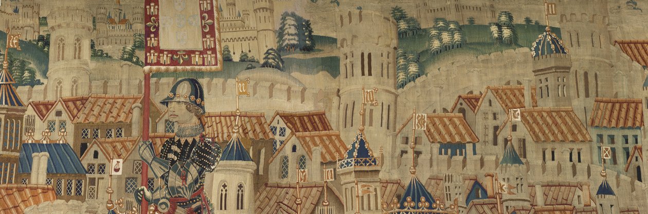 Gobelin przedstawiający podboje króla Portugalii Alfonsa V (Conquistas de Alfonso V de Portugal), Tournai. Szczegół. (Wełna i jedwab) autorstwa Flemish School