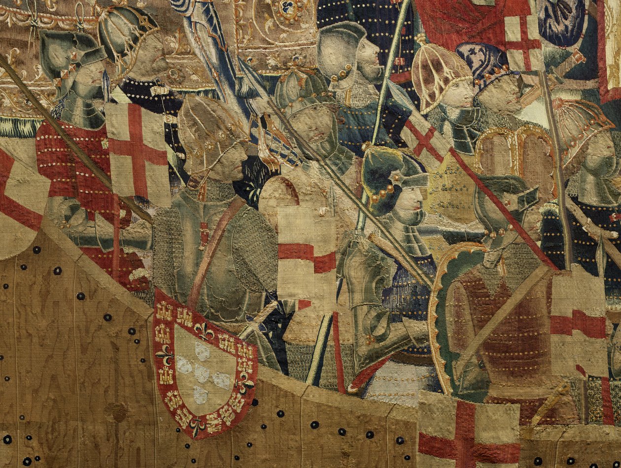 Gobelin przedstawiający podboje króla Portugalii Alfonsa V (Conquistas de Alfonso V de Portugal), Tournai. Szczegół. (Wełna i jedwab) autorstwa Flemish School