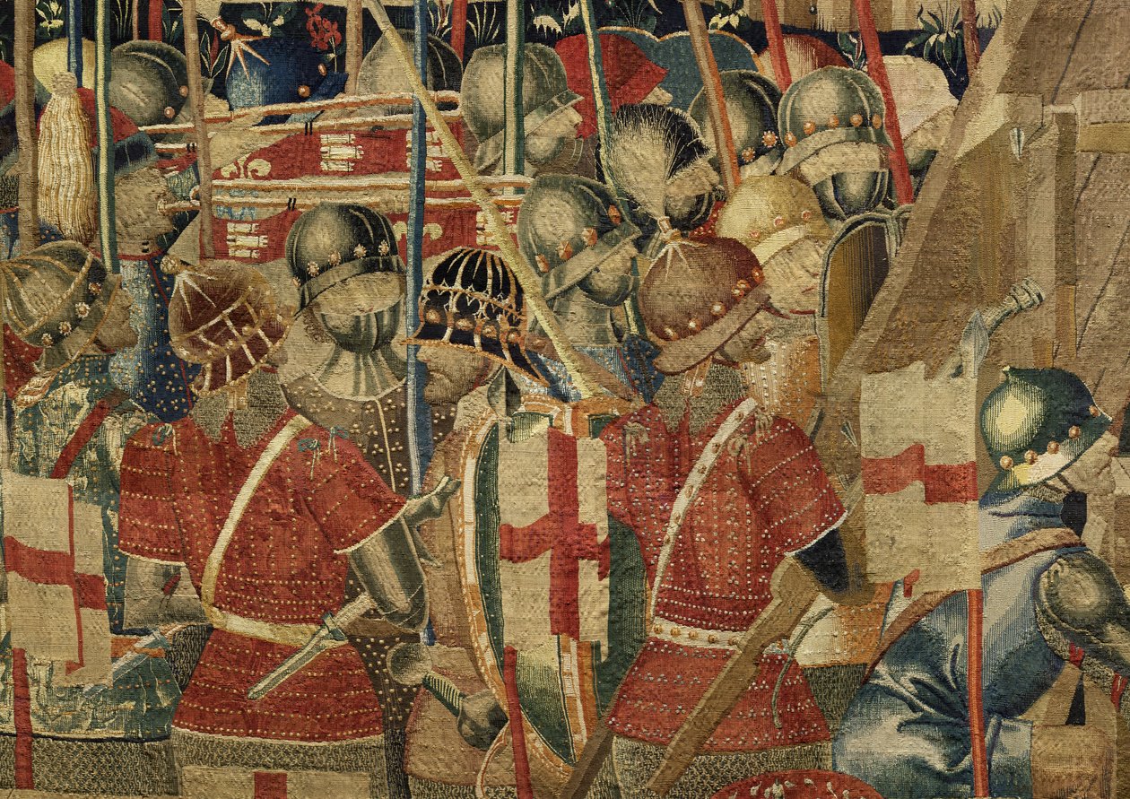 Gobelin przedstawiający podboje króla Portugalii Alfonsa V (Conquistas de Alfonso V de Portugal), Tournai. Szczegół. (Wełna i jedwab) autorstwa Flemish School