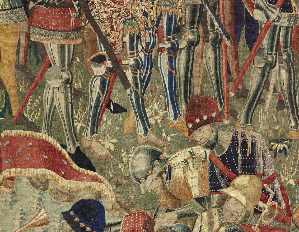 Gobelin przedstawiający podboje króla Portugalii Alfonsa V (Conquistas de Alfonso V de Portugal), Tournai. Szczegół. (Wełna i jedwab) autorstwa Flemish School