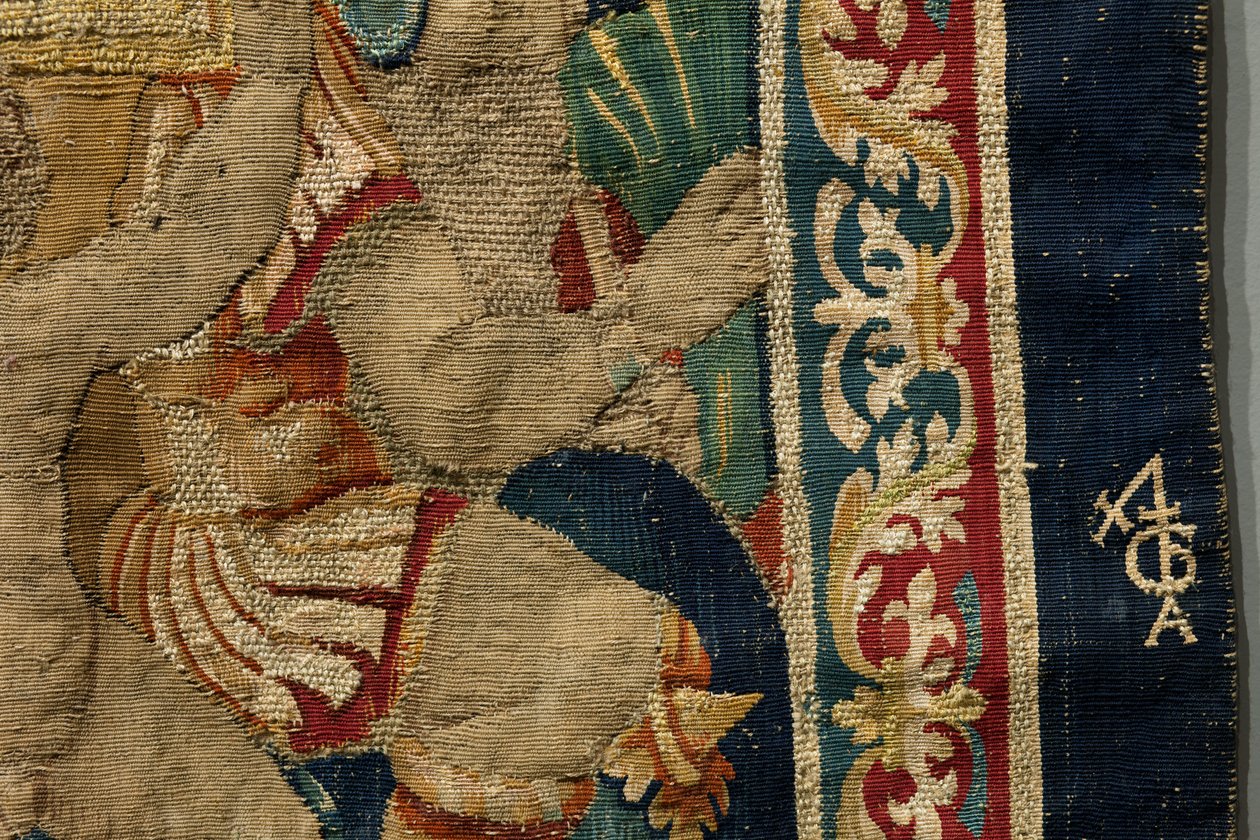 Gobelin przedstawiający podboje króla Portugalii Alfonsa V (Conquistas de Alfonso V de Portugal), Tournai. Szczegół. (Wełna i jedwab) autorstwa Flemish School