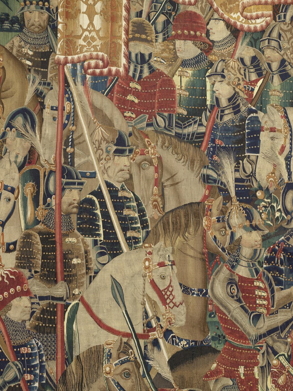 Gobelin przedstawiający podboje króla Portugalii Alfonsa V (Conquistas de Alfonso V de Portugal), Tournai. Szczegół. (Wełna i jedwab) autorstwa Flemish School