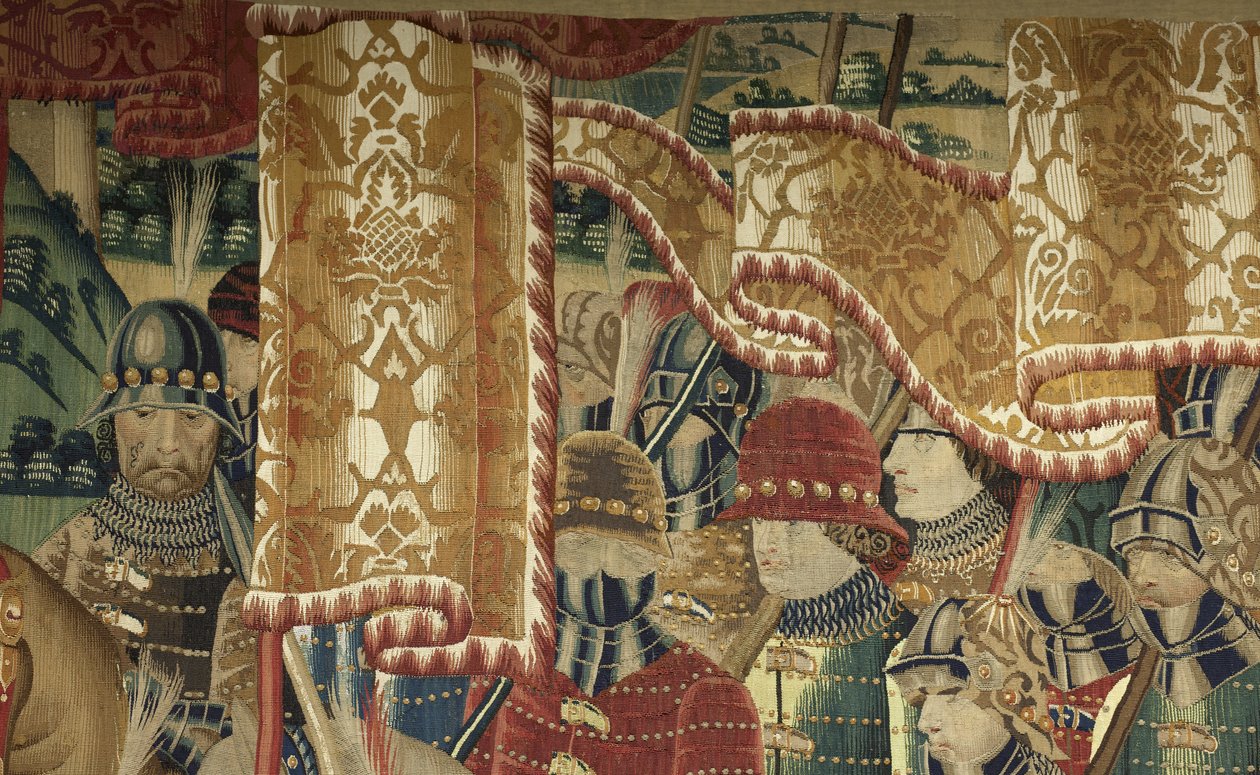 Gobelin przedstawiający podboje króla Portugalii Alfonsa V (Conquistas de Alfonso V de Portugal), Tournai. Szczegół. (Wełna i jedwab) autorstwa Flemish School
