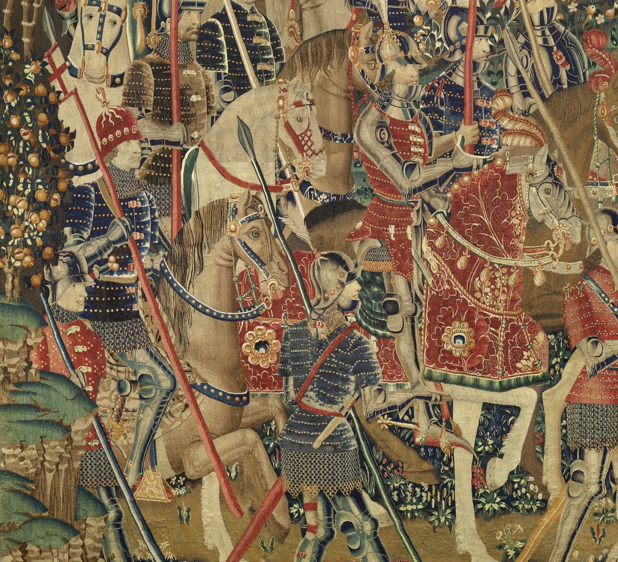 Gobelin przedstawiający podboje króla Portugalii Alfonsa V (Conquistas de Alfonso V de Portugal), Tournai. Szczegół. (Wełna i jedwab) autorstwa Flemish School