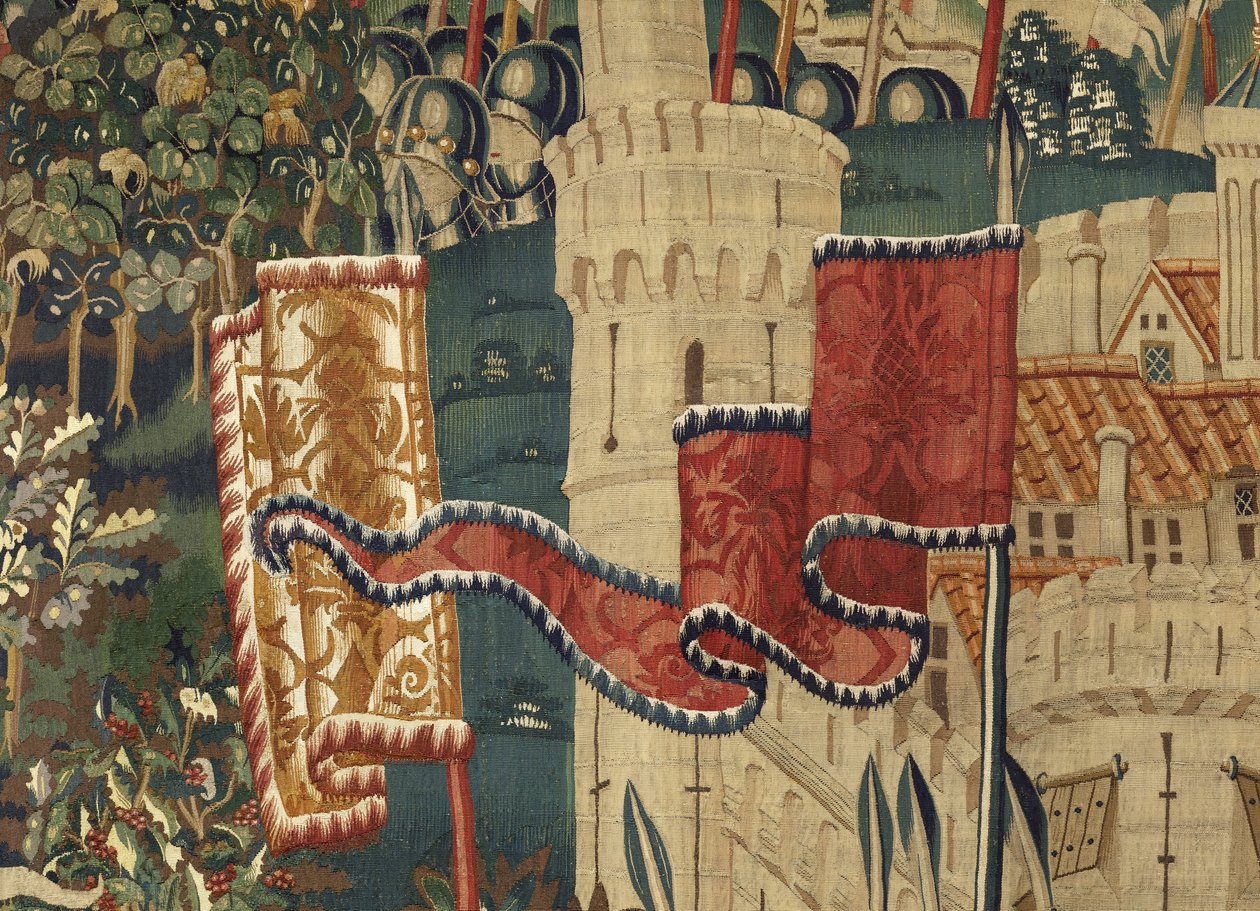Gobelin przedstawiający podboje króla Portugalii Alfonsa V (Conquistas de Alfonso V de Portugal), Tournai. Szczegół. (Wełna i jedwab) autorstwa Flemish School