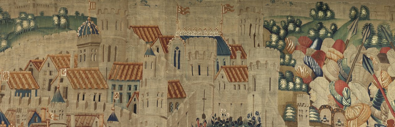 Gobelin przedstawiający podboje króla Portugalii Alfonsa V (Conquistas de Alfonso V de Portugal), Tournai. Szczegół. (Wełna i jedwab) autorstwa Flemish School