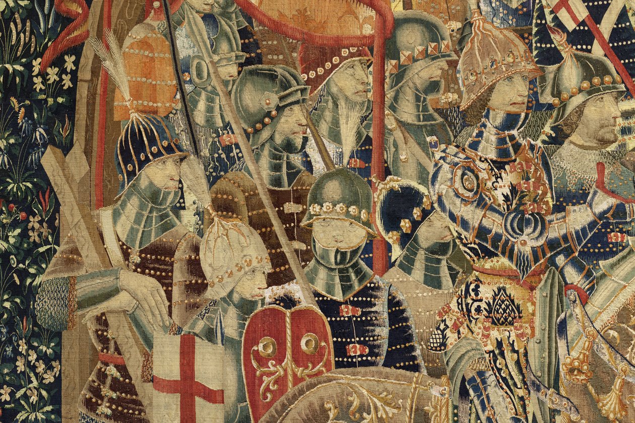 Gobelin przedstawiający podboje króla Portugalii Alfonsa V (Conquistas de Alfonso V de Portugal), Tournai. Szczegół. (Wełna i jedwab) autorstwa Flemish School