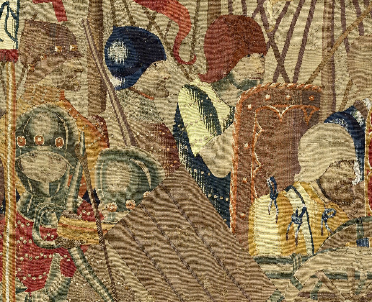 Gobelin przedstawiający podboje króla Portugalii Alfonsa V (Conquistas de Alfonso V de Portugal), Tournai. Szczegół. (Wełna i jedwab) autorstwa Flemish School