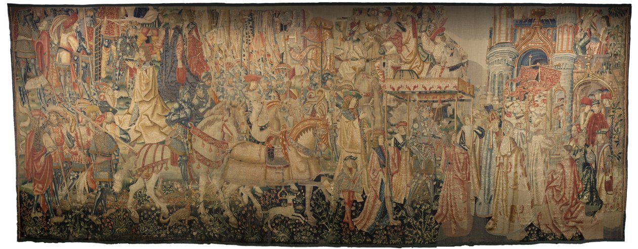 Gobelin przedstawiający podboje króla Portugalii Alfonsa V (Conquistas de Alfonso V de Portugal), Tournai. Szczegół. (Wełna i jedwab) autorstwa Flemish School