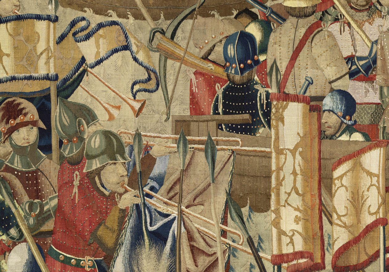 Gobelin przedstawiający podboje króla Portugalii Alfonsa V (Conquistas de Alfonso V de Portugal), Tournai. Szczegół. (Wełna i jedwab) autorstwa Flemish School