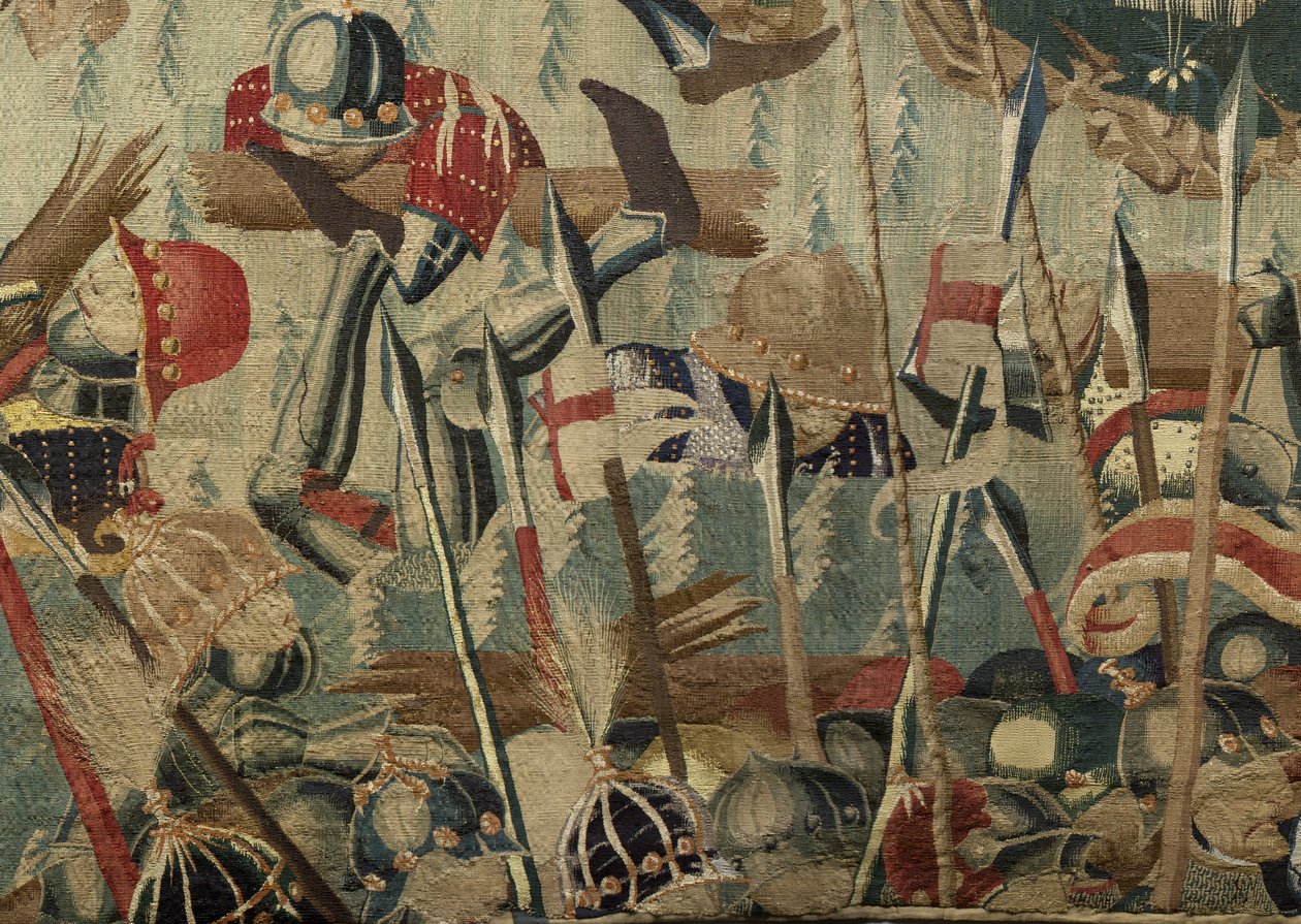 Gobelin przedstawiający podboje króla Portugalii Alfonsa V (Conquistas de Alfonso V de Portugal), Tournai. Szczegół. (Wełna i jedwab) autorstwa Flemish School