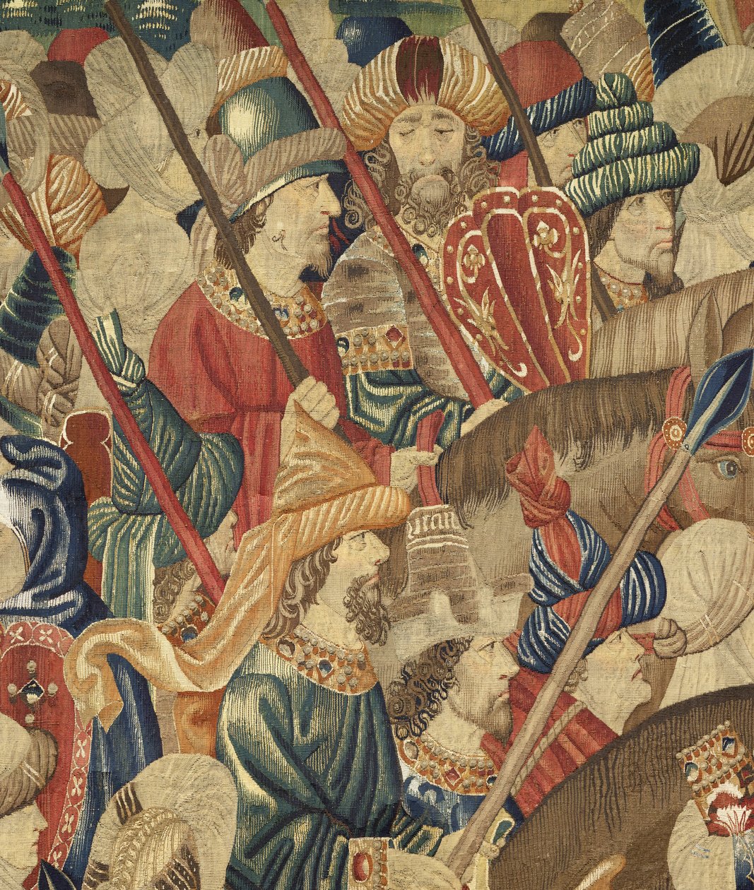 Gobelin przedstawiający podboje króla Portugalii Alfonsa V (Conquistas de Alfonso V de Portugal), Tournai. Szczegół. (Wełna i jedwab) autorstwa Flemish School