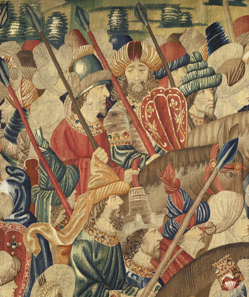 Gobelin przedstawiający podboje króla Portugalii Alfonsa V (Conquistas de Alfonso V de Portugal), Tournai. Szczegół. (Wełna i jedwab) autorstwa Flemish School
