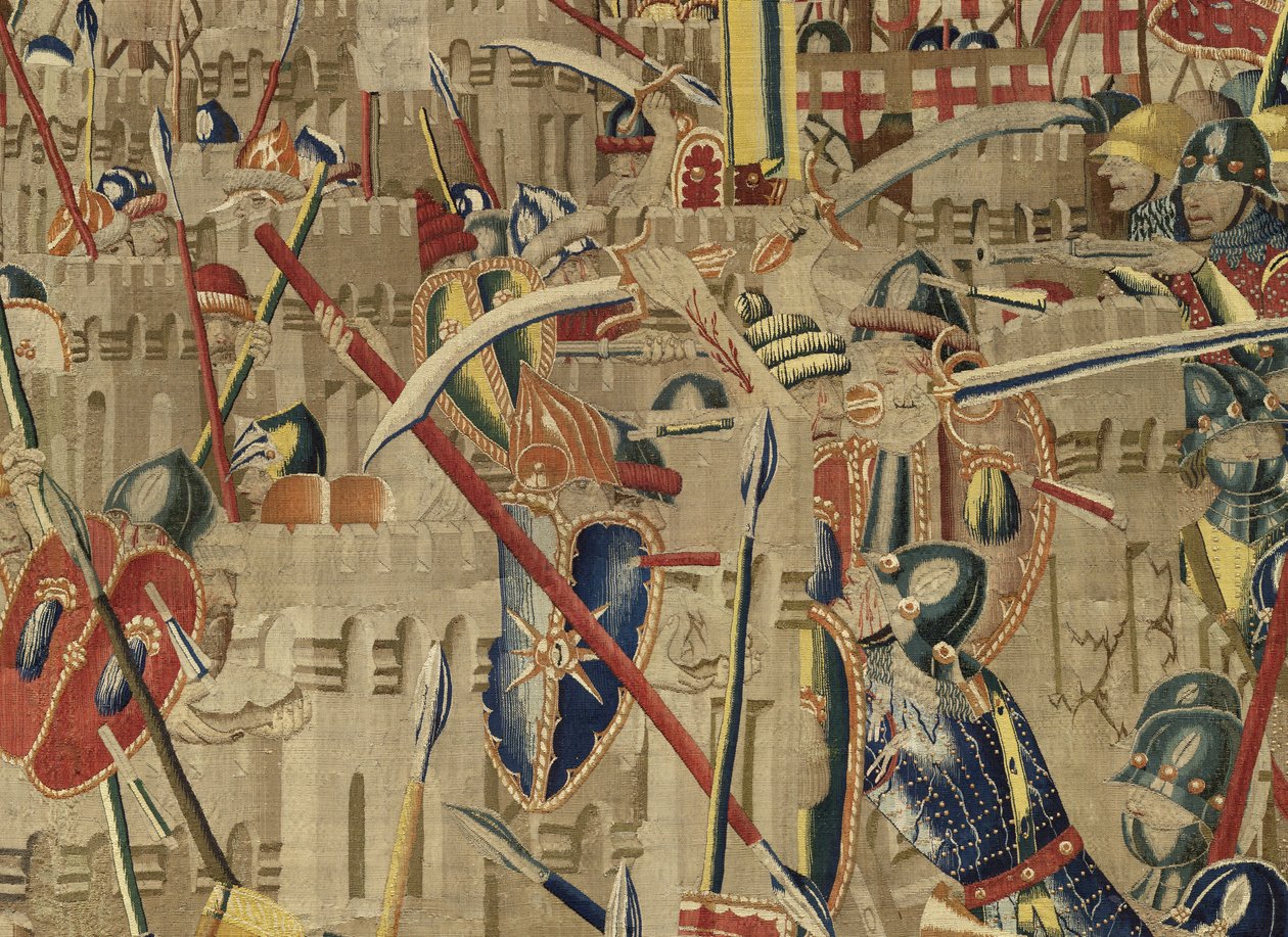 Gobelin przedstawiający podboje króla Portugalii Alfonsa V (Conquistas de Alfonso V de Portugal), Tournai. Szczegół. (Wełna i jedwab) autorstwa Flemish School