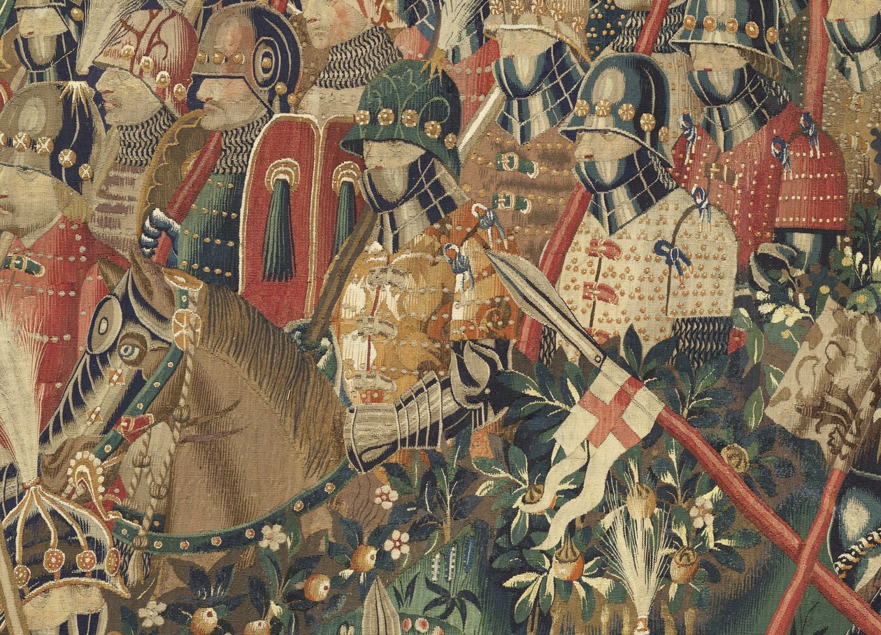 Gobelin przedstawiający podboje króla Portugalii Alfonsa V (Conquistas de Alfonso V de Portugal), Tournai. Szczegół. (Wełna i jedwab) autorstwa Flemish School