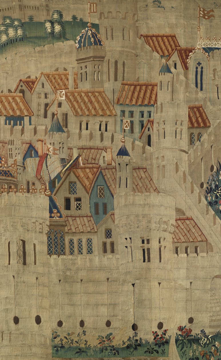 Gobelin przedstawiający podboje króla Portugalii Alfonsa V (Conquistas de Alfonso V de Portugal), Tournai. Szczegół. (Wełna i jedwab) autorstwa Flemish School