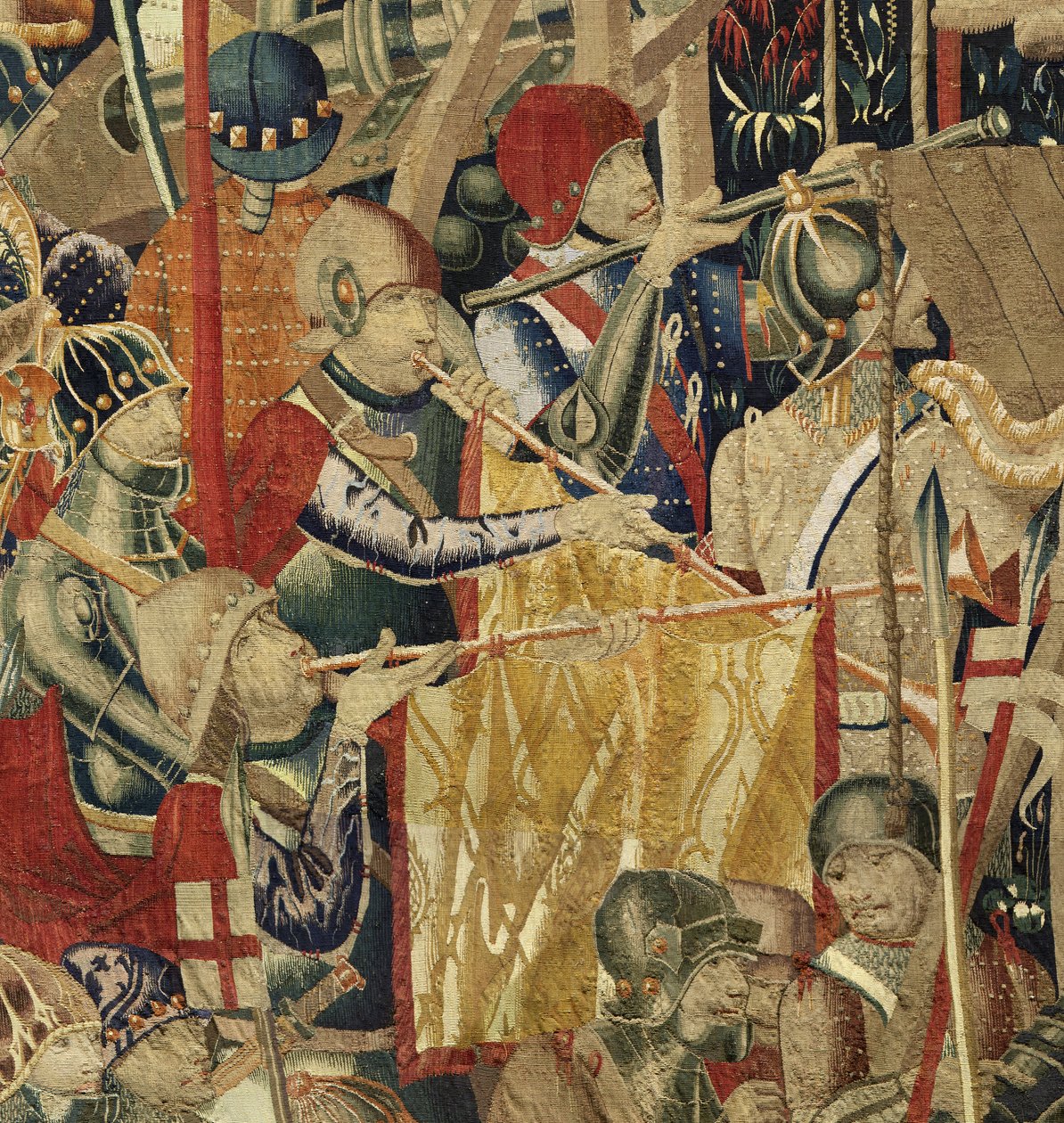 Gobelin przedstawiający podboje króla Portugalii Alfonsa V (Conquistas de Alfonso V de Portugal), Tournai. Szczegół. (Wełna i jedwab) autorstwa Flemish School