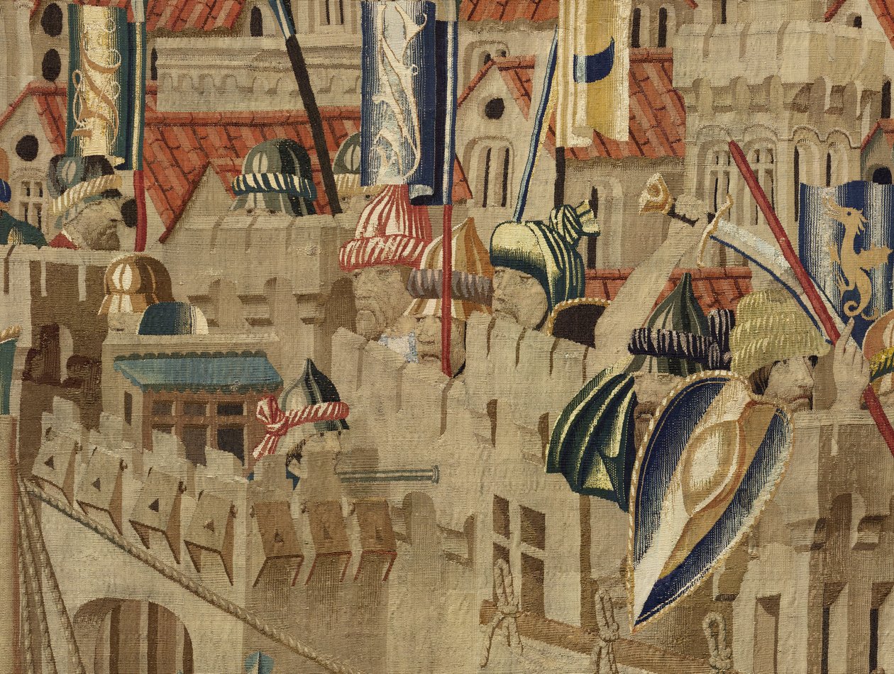 Gobelin przedstawiający podboje króla Portugalii Alfonsa V (Conquistas de Alfonso V de Portugal), Tournai. Szczegół. (Wełna i jedwab) autorstwa Flemish School